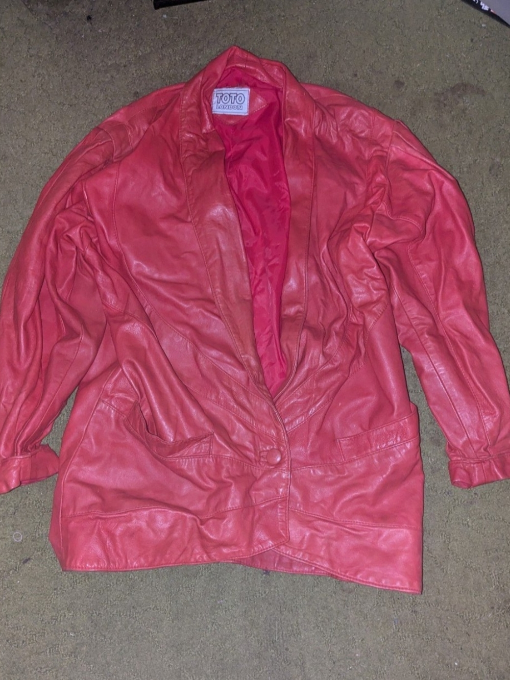 Toto Leather Red Blazer — Women's Single-Button Jacket